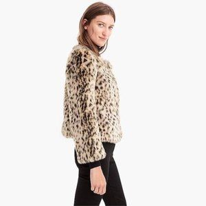 J. CREW Crop Faux Snow Leopard Fur Coat SZ S